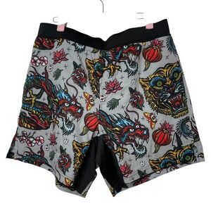 TacHuntFish Mens Large Traditional Tattoo Print Athletic Training Shorts Grey